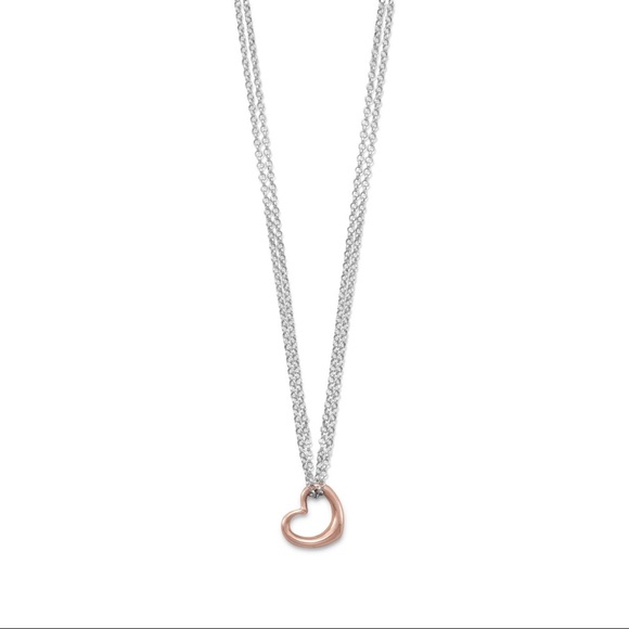 Two tone double strand open heart necklace - Picture 3 of 3